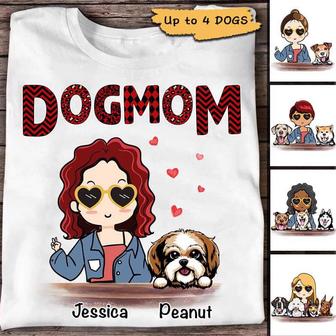 Dog Mom Red Patterned Chibi Girl Custom T-Shirt - Thegiftio UK