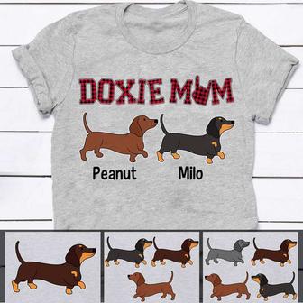 Doxie Mom Red Plaid Dachshund Custom T-Shirt - Gift for Mom - Thegiftio UK