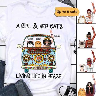 Girl & Fluffy Cats Custom T-Shirt - Gift for Cat Lovers - Thegiftio UK