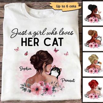 Girl Loves Her Cat Floral Custom T-Shirt - Cat Lovers Gift - Thegiftio UK