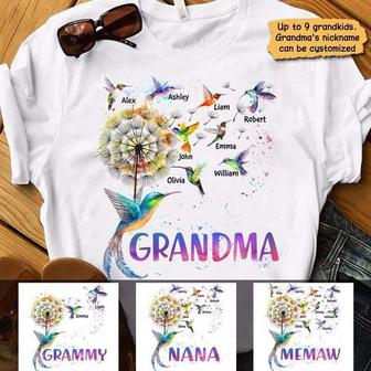 Grandma Colorful Dandelion Hummingbird Custom T-Shirt - Gift - Thegiftio UK