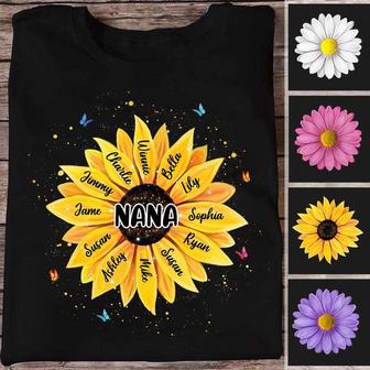 Grandma Flower Painting Grandkids Names Custom T-Shirt - Thegiftio UK