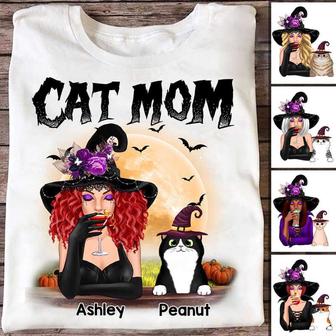 Halloween Witch Cat Mom Custom T-Shirt - Gift for Cat Lovers - Thegiftio UK