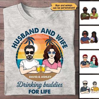 Husband And Wife Drinking Buddies Custom T-Shirt - Thegiftio UK