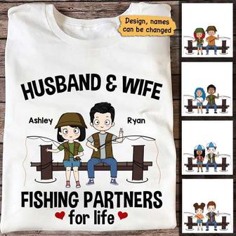 Husband And Wife Fishing Partners Custom T-Shirt - Gift - Thegiftio UK