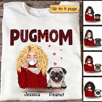 Pug Mom Red Patterned Dogs Custom T-Shirt - Gift for Mom - Thegiftio UK
