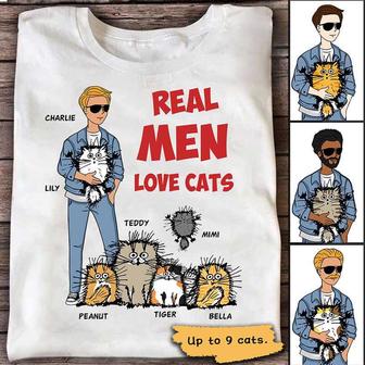 Real Men Love Cat Stick Man Custom T-Shirt - Cat Lovers Gift - Thegiftio UK