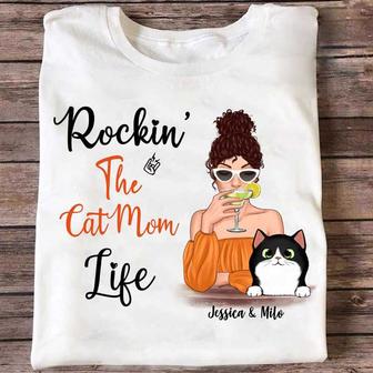 Rockin' Cat Mom Life Cocktail Girl Custom T-Shirt - Thegiftio UK
