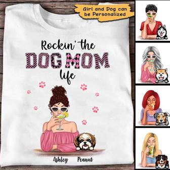 Rockin' Dog Mom Life Pink Patterned Custom T-Shirt - Thegiftio UK