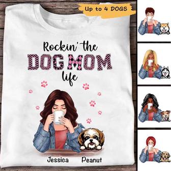 Rockin The Dog Mom Life Red Patterned Custom T-Shirt - Gift - Thegiftio UK