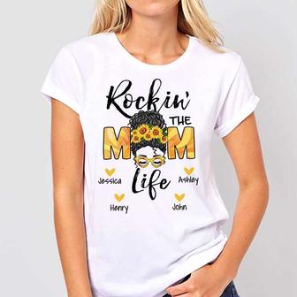 Rockin The Mom Life Messy Bun Custom T-Shirt - Gift for Mom - Thegiftio UK