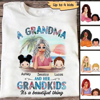 Summer Grandma And Grandkids Custom T-Shirt - Grandma Gift - Thegiftio UK