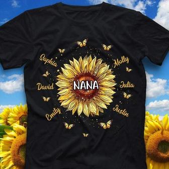 Sunflower Grandma Grandkids Names Custom T-Shirt - Gift - Thegiftio UK