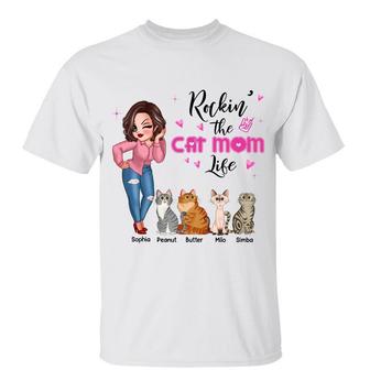 Rockin' Cat Mom Life Pink Sassy Woman Custom T-Shirt - Gift - Thegiftio UK
