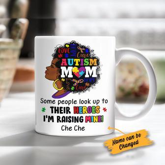 Personlized Autism Mom BWA Raising Her Hero Mug - Thegiftio UK