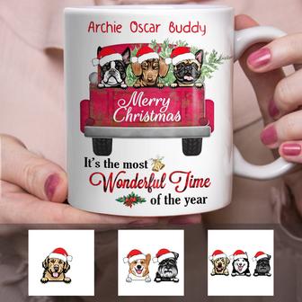 Personalized Dog Red Truck Christmas The Most Wonderful Time Mug - Thegiftio UK