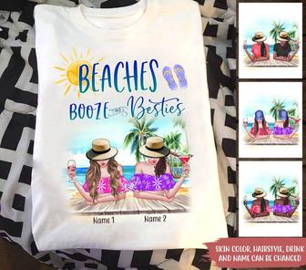 Beaches Booze And Bestie Custom T-Shirt - Gift for Besties - Thegiftio UK