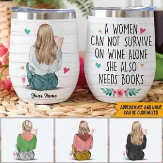 She Also Needs Books Custom Wine Tumbler - Gift for Readers - Thegiftio UK