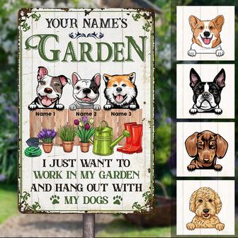 Personalized Gardening Gift. Dog Garden, I Just Want To Work In My Garden Metal Sign - Thegiftio