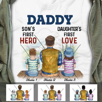 Personalized Fishing Dad Grandpa With Son Daughter T Shirt - Thegiftio UK