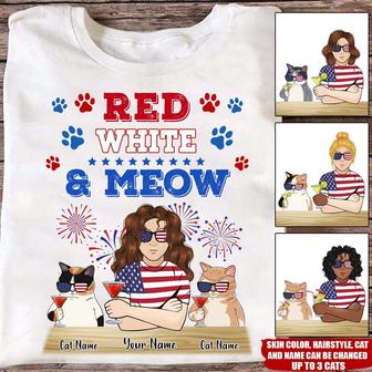 Red White & Meow Custom T-Shirt - 4th Of July Gift - Thegiftio UK