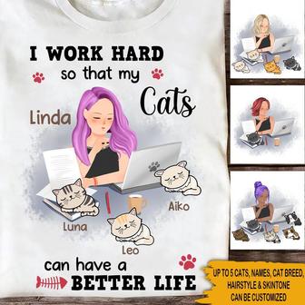 I Work Hard So My Cats Custom T-Shirt - Gift for Cat Lovers - Thegiftio UK