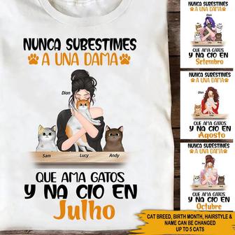 Never Underestimate A Lady Who Loves Cats Custom T-Shirt - Thegiftio UK