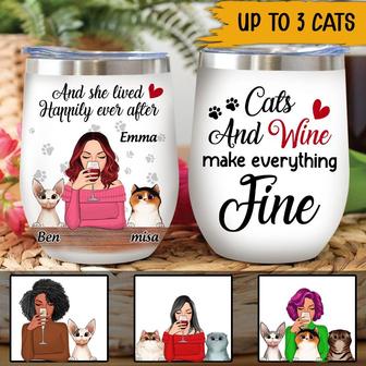 Cats And Wine Personalized Tumbler - Gift for Cat Lovers - Thegiftio UK