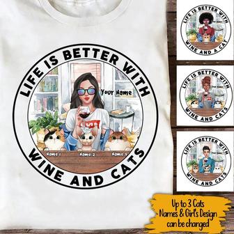 Life Is Better With Cats And Wine Custom T-Shirt - Gift - Thegiftio UK
