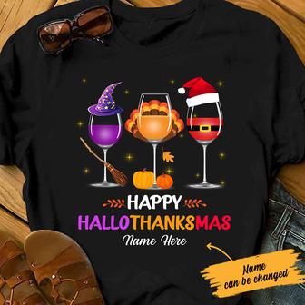 Personalized Halloween Thanksgiving Christmas Wine T Shirt - Thegiftio UK