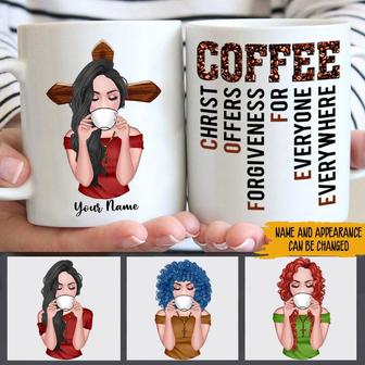 Christian Woman Coffee Christ Offers Forgiveness Custom Mug - Thegiftio UK