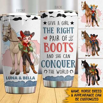 Give A Girl The Right Pair Of Boots Custom Tumbler - Thegiftio UK