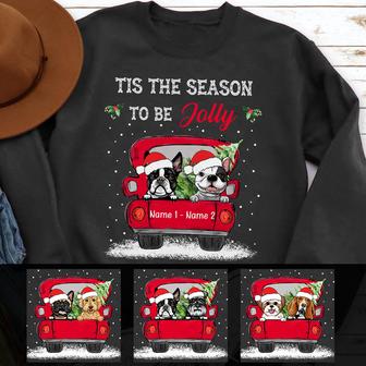 Personalize Dog Red Truck Christmas Sweatshirt - Thegiftio UK