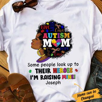 Personlized Autism Mom BWA Raising Her Hero T Shirt - Thegiftio UK