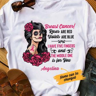 Personalized Picked A Fight Skull Girl Breast Cancer T Shirt - Thegiftio UK