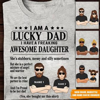 Lucky Dad Of A Freaking Awesome Daughter Custom T-Shirt - Thegiftio UK