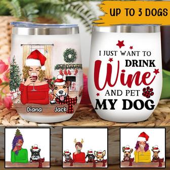I Just Want To Drink Wine And Pet My Dog Custom Tumbler - Thegiftio UK