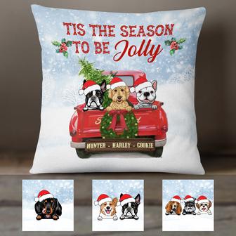 Personalized Dog Red Truck Jolly Christmas Pillow - Thegiftio