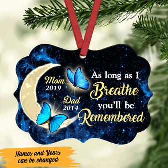 Personalized Memorial Mom Dad Butterfly Moon, As Long As I Breathe You'll Be Remembered MDF Benelux Ornament - Thegiftio UK