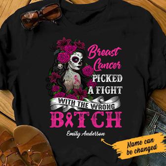 Personalized Skull Girl Breast Cancer T Shirt - Thegiftio UK