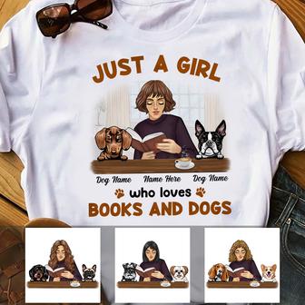 Personalized Just A Girl Who Loves Book And Dog T Shirt - Thegiftio UK