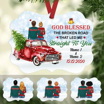 Personalized Christmas Couple Gifts, Red Truck Couple Christmas Benelux Ornament, God Blessed The Broken Road - Thegiftio