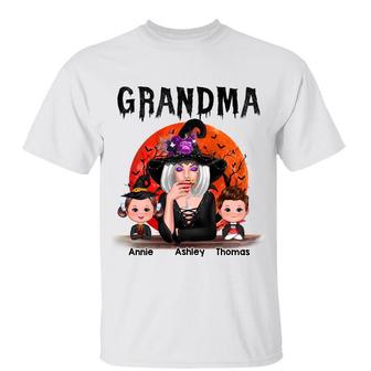 Halloween Moon Grandma Mom Witch Personalized T-Shirt - Thegiftio UK