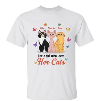 Sitting Cartoon Cats Butterflies Custom T-Shirt - Thegiftio UK