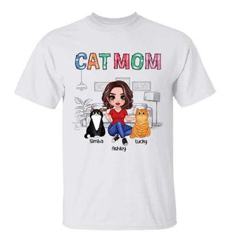 Colorful Pattern Cat Mom Doll Custom T-Shirt - Thegiftio UK