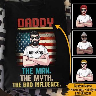 Papa The Man The Myth The Bad Influence Custom T-Shirt - Thegiftio UK