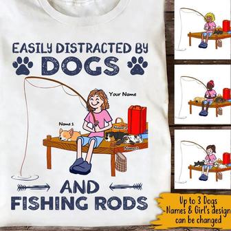 Easily Distracted By Dogs And Fishing Rods Custom T Shirt - Thegiftio UK