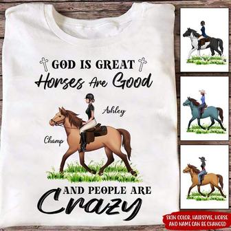 God Is Great Horses Are Good Custom T Shirt - Cowgirl Gift - Thegiftio UK