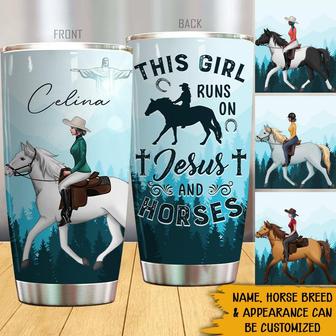 This Girl Runs On Jesus And Horses Custom Tumbler - Gift - Thegiftio UK
