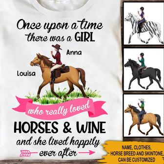 She Really Loved Horses & Wine Custom T-Shirt - Thegiftio UK